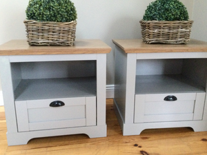 Pair of large sage green  bedside lockers 