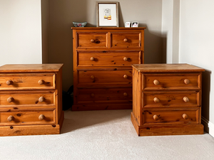 Oak, Bedside units and Oak, Chest of Drawers 