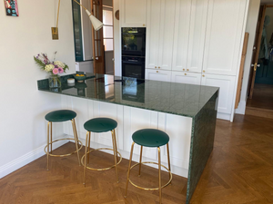 Green leather and Brass Bar Stools