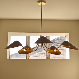 Black and brass Ayo 5 lamp chandeliers