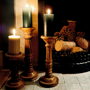 3 wooden candle holders
