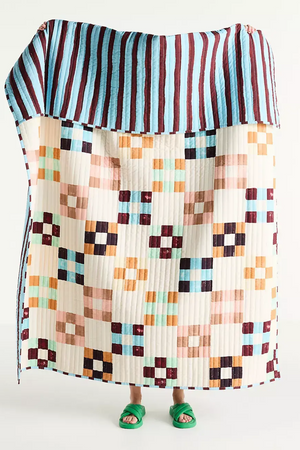 Damson Madder Cotton Printed Striped Throw Blanket 